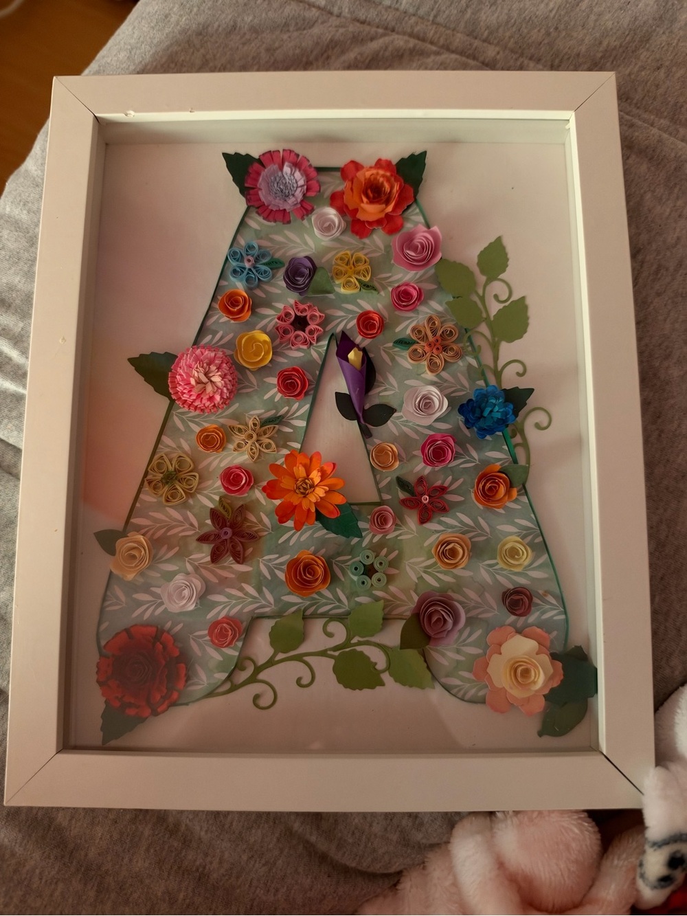 Framed Floral Letter Hand-Quilled 'A' Shadowbox Wall Art - Multicolor